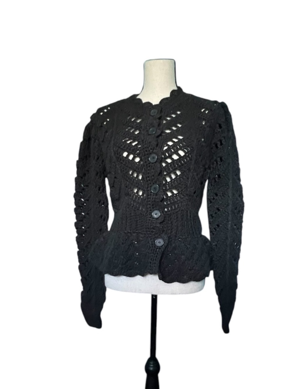 H&M Women’s Dark Gray Hand-Crocheted Wool-Blend Cardigan Size 12